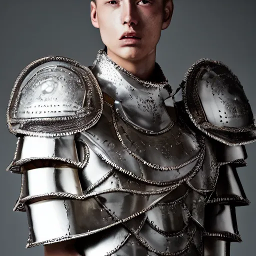 Prompt: a portrait of a beautiful young male wearing an alexander mcqueen armor made of plastic , photographed by andrew thomas huang, artistic