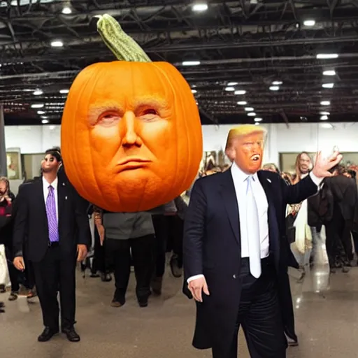 Prompt: donald trump in a giant pumpkin head