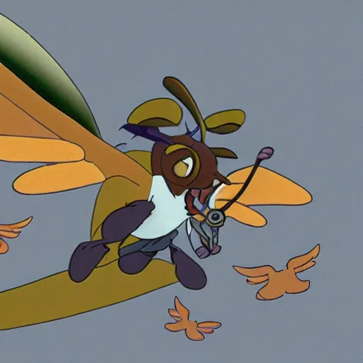 Image similar to a mouse with clockwork wings flying past Jupiter, Don Bluth