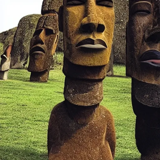 Image similar to Kanye West as a moai head on easter Island