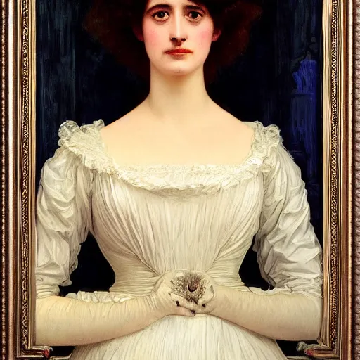 Image similar to portrait en buste of eva green in an edwardian dress by frederic william burton and frederic leighton