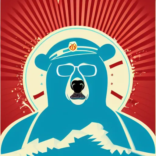 Image similar to Propaganda poster of a dictator bear, sticker, highly detailed, colorful, illustration, drama, smooth and clean vector curves, no jagged lines, vector art, smooth