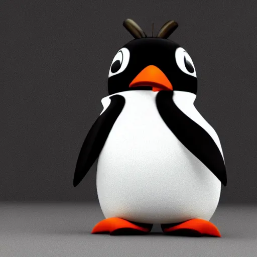 Image similar to a GNU Pinguin shitting on the Apple logo, octane rendering