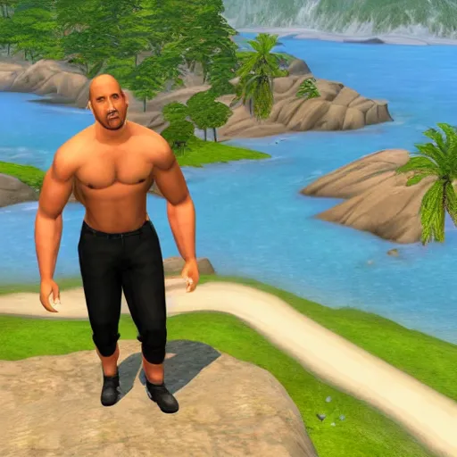 Prompt: Dwayne Johnson as a Sim in the Sims 3