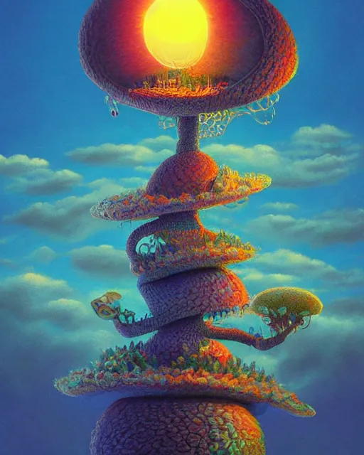 Prompt: kookimondi on the williwog, a surrealist painting by naoto hattori, sunset, by beeple, symmetry, by makoto shinkai and lois van baarle, trending on deviantart, pop surrealism, groovy, whimsical