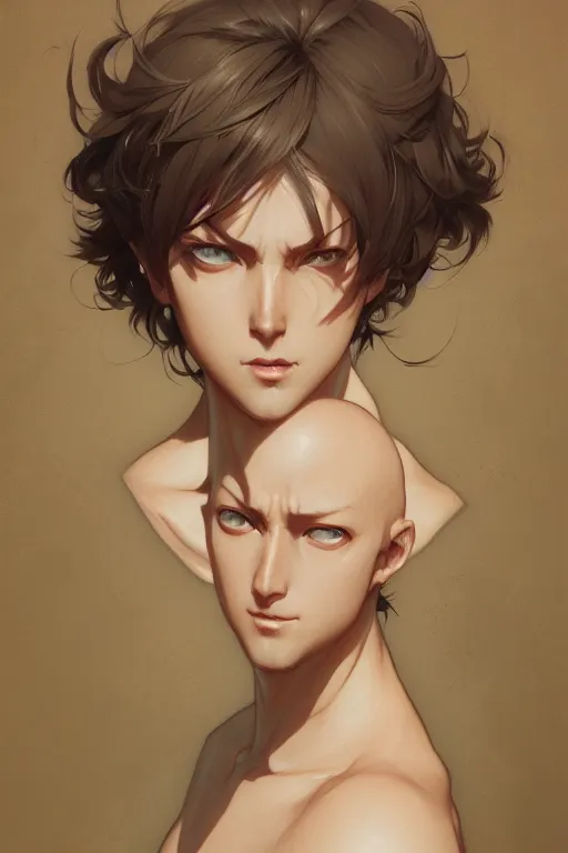 Image similar to A full portrait saitama, anime, intricate, elegant, highly detailed, digital painting, artstation, concept art, smooth, sharp focus, illustration, art by Krenz Cushart and Artem Demura and alphonse mucha