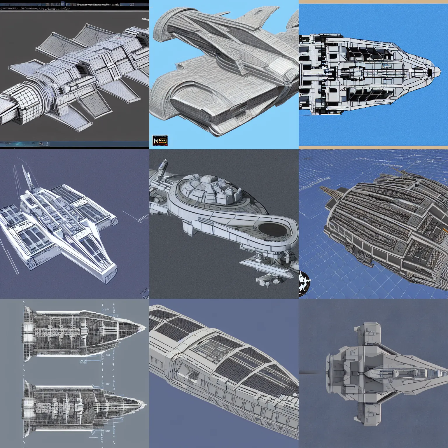 Prompt: orthographic projection of a massive generation ship