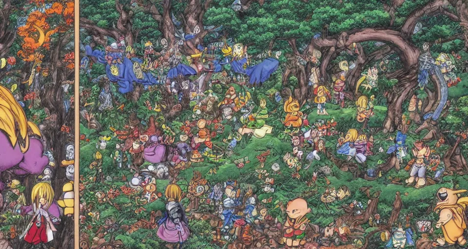 Prompt: Enchanted and magic forest, by Akira Toriyama