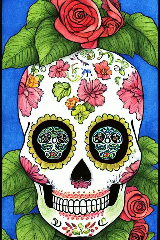 Image similar to Illustration of a sugar skull day of the dead girl, art by Maria Sibylla Merian