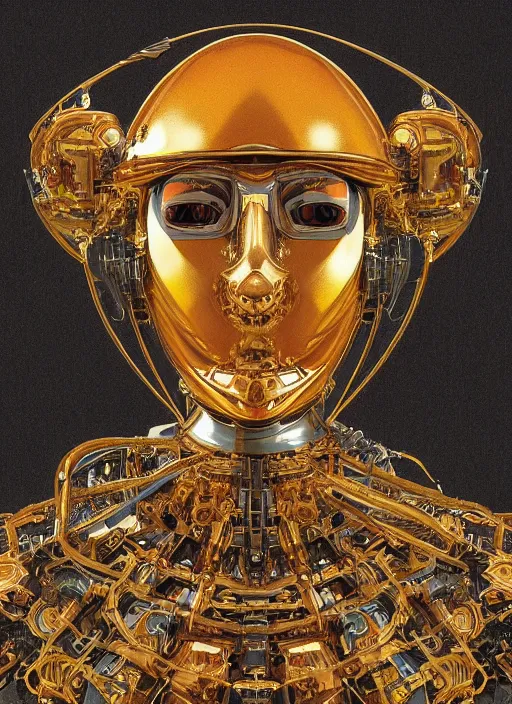 Image similar to a portrait of a shiny metallic renaissance steampunk robot, in the style of Jan van Eyck,