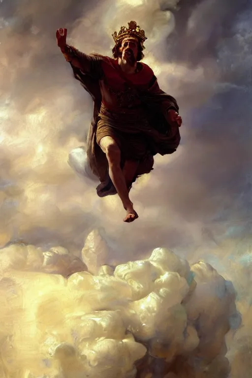 Image similar to beautiful detailed expressive impressionistic oil painting portrait of ancient roman god emperor steve buscemi ascending into the clouds wearing the civic crown, renaissance painting, art by anders zorn, wonderful masterpiece by greg rutkowski, expressive brush strokes, beautiful cinematic light, american romanticism by greg manchess, jessica rossier