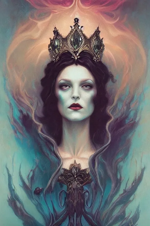 Image similar to jeweled Crown, other worldly, cruel and dark, art nouveau, by Anato Finnstark, Tom Bagshaw, Brom