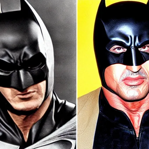 Prompt: Sylvester Stallone as Batman, photo