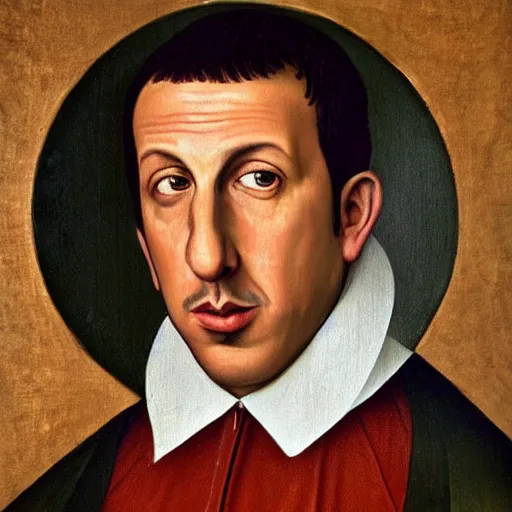 Image similar to a renaissance style portrait painting of Adam Sandler
