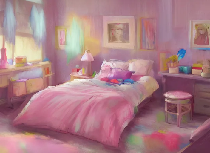 Image similar to placid pastel morning messy bedroom trending on pixiv