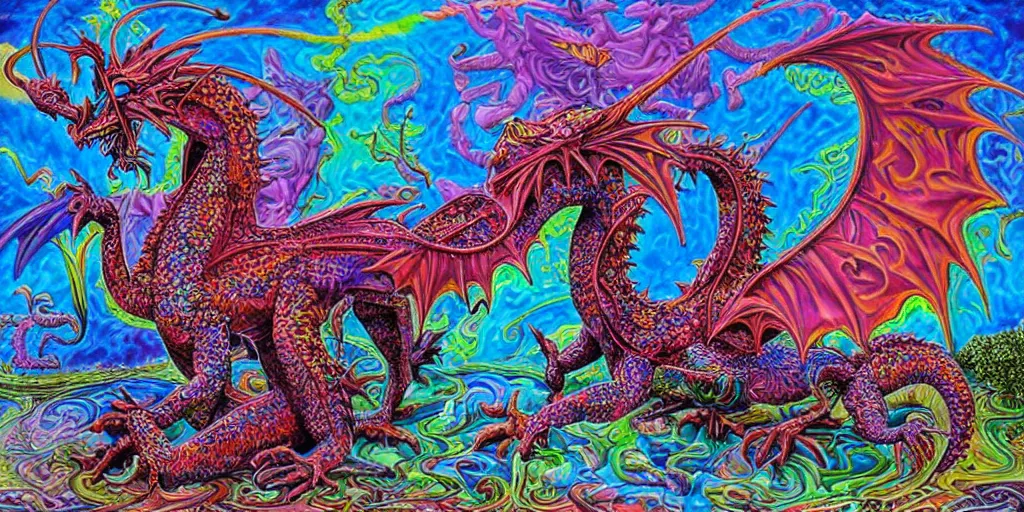 Image similar to “psychedelic dragon sculpture by alex grey”