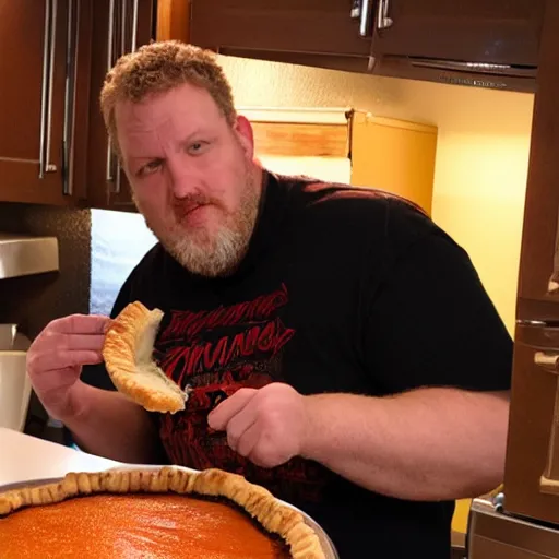 Image similar to ethan van sciver is sniffing a warm baked pie in his kitchen in the middle of the night h 7 0 4