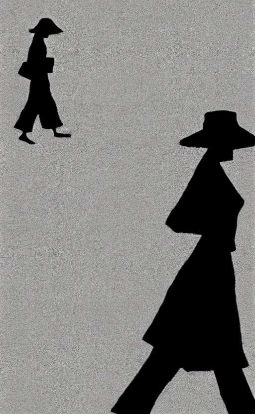 Image similar to symmetry!! black and white silhouette drawing of a single person walking, white background by stanhope forbes, stylistic, simple