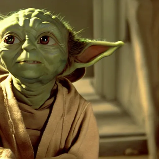 Image similar to film still of emma stone as yoda