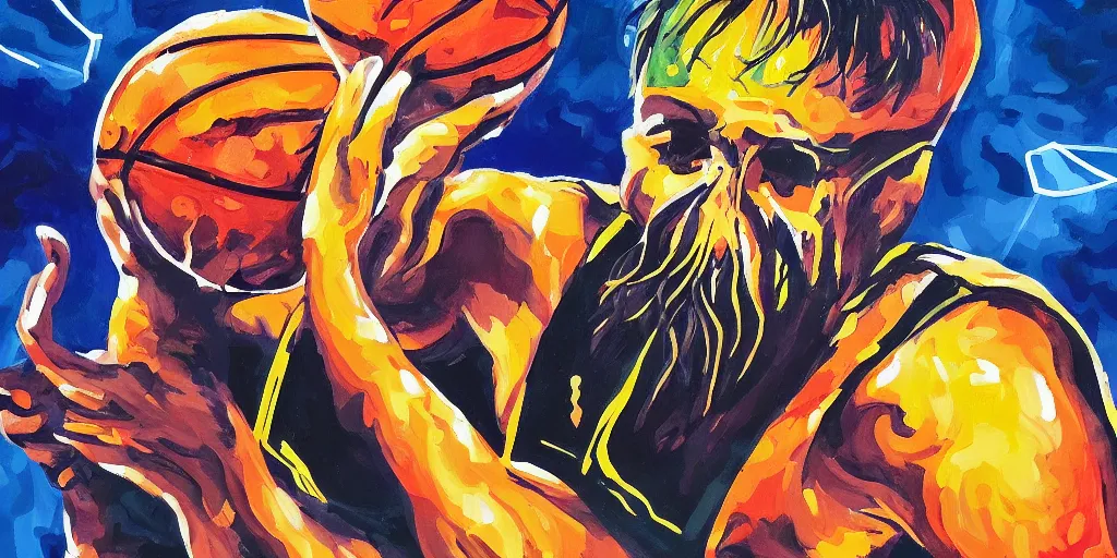 Prompt: portrait of Davy Jones playing basketball, dynamic clean painting