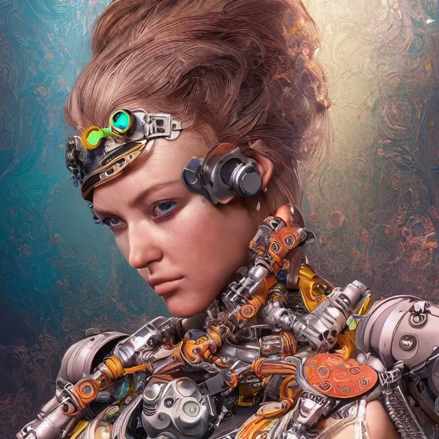 Prompt: the portrait of true neutral semi - colorful female cyborg mechanist as absurdly beautiful, gorgeous, elegant, young swimsuit model, an ultrafine hyperdetailed illustration by kim jung gi, irakli nadar, intricate linework, bright colors, octopath traveler, final fantasy, unreal engine 5 highly rendered, global illumination, radiant light, detailed and intricate environment