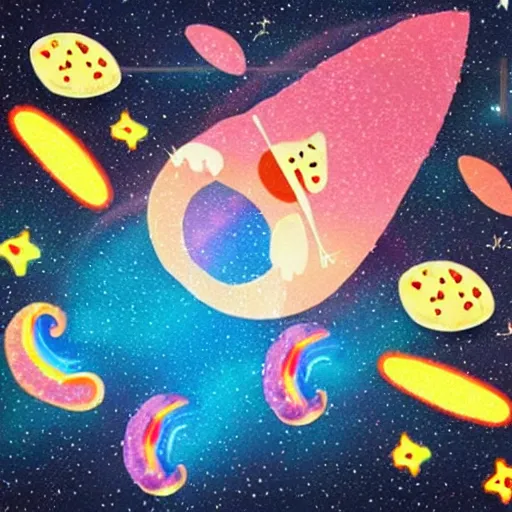 Image similar to cat with a poptart body flying through space pooping rainbows