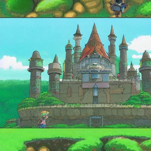 Prompt: studio ghibli themed Hyrule castle, high detail