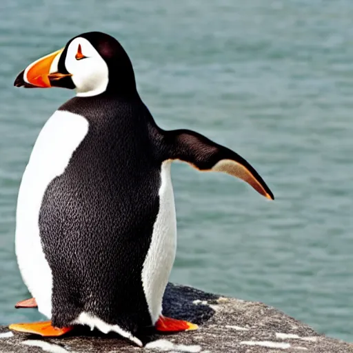Prompt: penguin sitting next to puffin