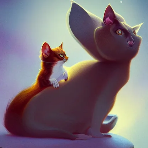 Prompt: hybrid of mouse and cat, half cat - half mouse, digital art, highly detailed, art by george stubbs, anton fadeev, james gurney