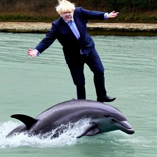 Prompt: boris johnson riding a dolphin