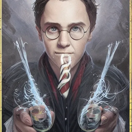 Image similar to harry potter, character portrait, concept art, intricate details, highly detailed 4 k by greg rutkowski, michael whelan