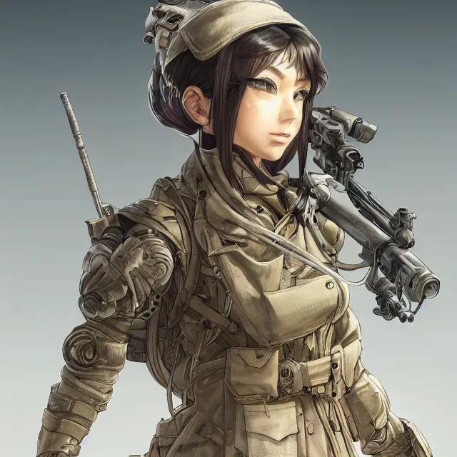 Prompt: the portrait of lawful neutral female futuristic infantry sniper as absurdly beautiful, gorgeous, elegant, young anime girl, an ultrafine hyperdetailed illustration by kim jung gi, irakli nadar, intricate linework, bright colors, octopath traveler, final fantasy, unreal engine 5 highly rendered, global illumination, radiant light, detailed and intricate environment