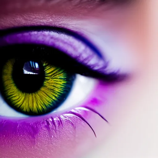 Image similar to close up photo of beautiful purple eye. 8k.