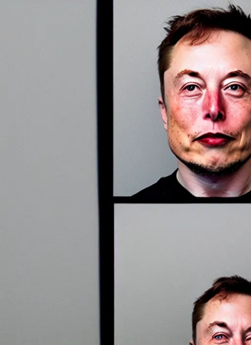 Image similar to A mugshot photo of Elon Musk