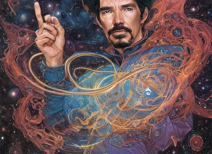 Prompt: a highly detailed cosmic portrait of stephen strange, james gurney, james jean