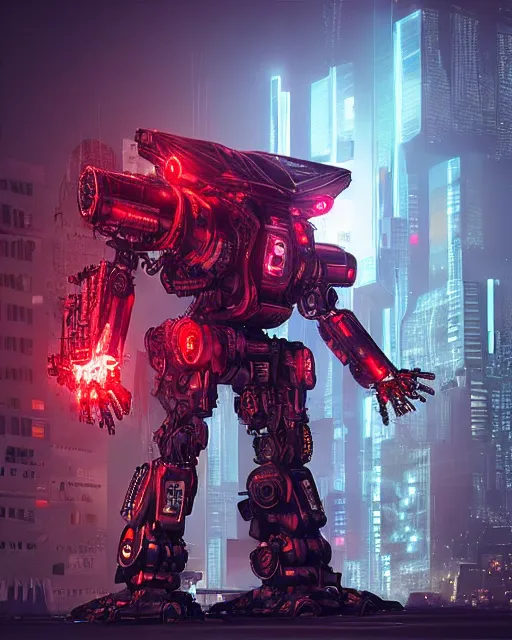 Prompt: “ cyberpunk mecha bull with glowing red eyes, bull horns, hyper detailed, octane render, cyberpunk city background ”