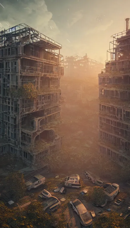 Image similar to a beautiful hyperdetailed illustration of port urbex building industrial architecture abandoned nature city architecture unfinished building by mike winkelmann, at dawn, archdaily, wallpaper, highly detailed, trending on artstation.