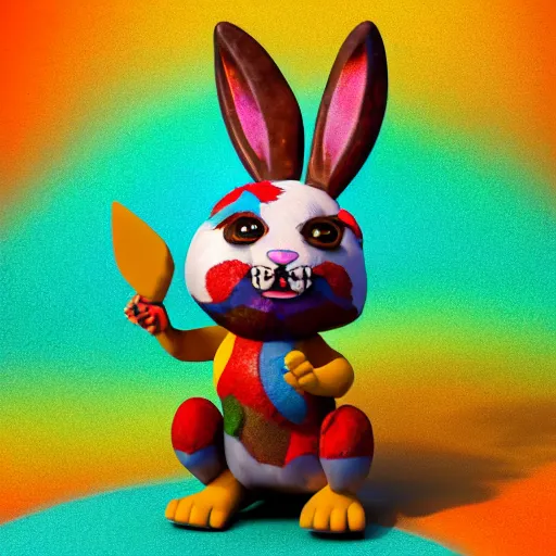 Prompt: a cute fluffy rabbit holding a flint knife slices through water, zbrush keyshot render, alebrijes aesthetic. rubberhose animation character style, toon render keyshot