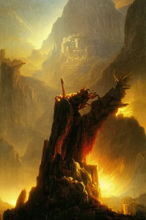 Image similar to a midgar legendary warrior painted by thomas cole