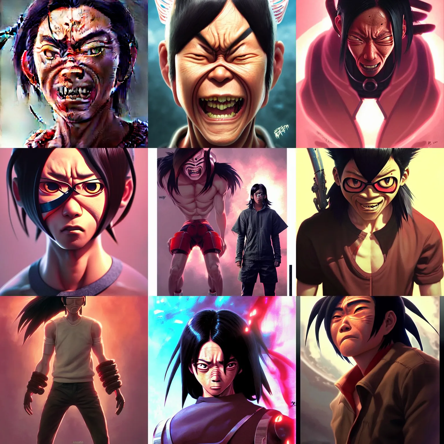 Prompt: crazy asian man as the character of alita movie by artgrem, greg rutkowski, ross tran, kuvshinov