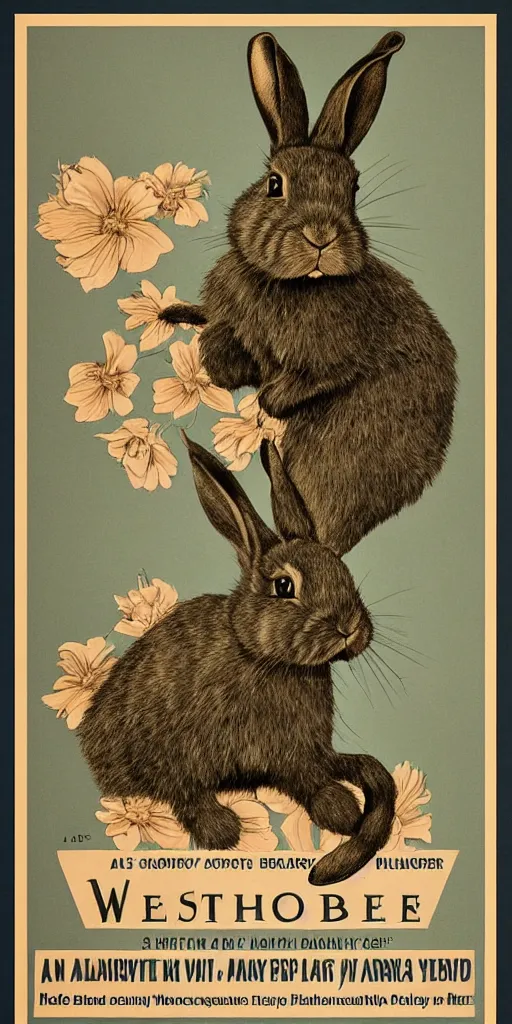 Image similar to a rabbit in the style of a 1 9 0 0 s poster advertisement