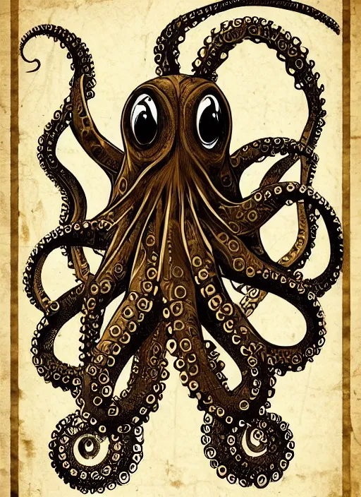 Image similar to steampunk octopus, hand drawn illustration, antique style poster, highly detailed vector art