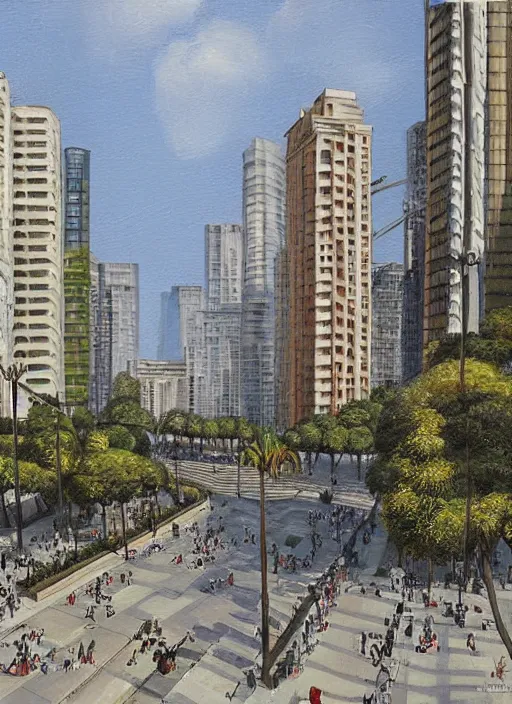 Prompt: futuristic avenida paulista in the c century, photorealistic beautiful painting, detailed, by gerardo dottori