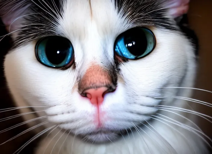 Image similar to a photo of a ragdoll cats face, fisheye lens