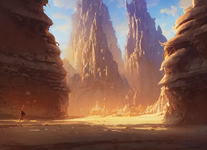 Image similar to architectural cover concept art of the lost sand city, ruins, golden towers, golden pillars, volumetric lighting, official fanart behance hd artstation by Jesper Ejsing, by RHADS, Makoto Shinkai and Lois van baarle, ilya kuvshinov, rossdraws