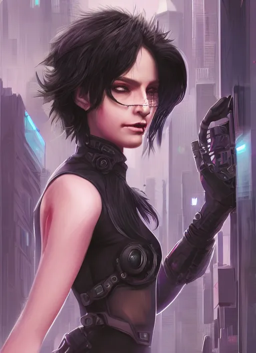 Image similar to teen elf, cyberpunk hacker, black hair, gorgeous, amazing, elegant, intricate, highly detailed, digital painting, artstation, concept art, sharp focus, illustration, art by ross tran