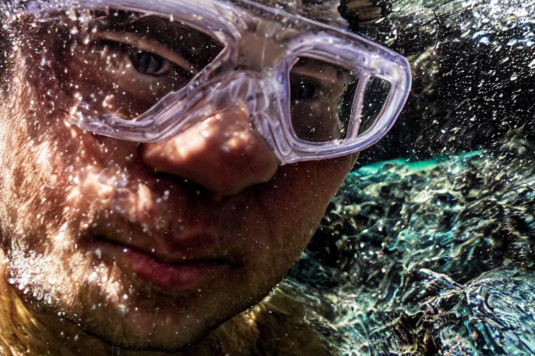 Image similar to closeup potrait of a man snorkeling underwater in flooded amsterdam, photograph, natural light, sharp, detailed face, magazine, press, photo, Steve McCurry, David Lazar, Canon, Nikon, focus