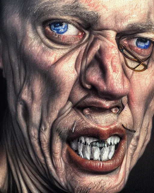 Image similar to paul curry, character portrait, close up, concept art, intricate details, highly detailed, photorealism, hyperrealism in the style of otto dix and h. r giger