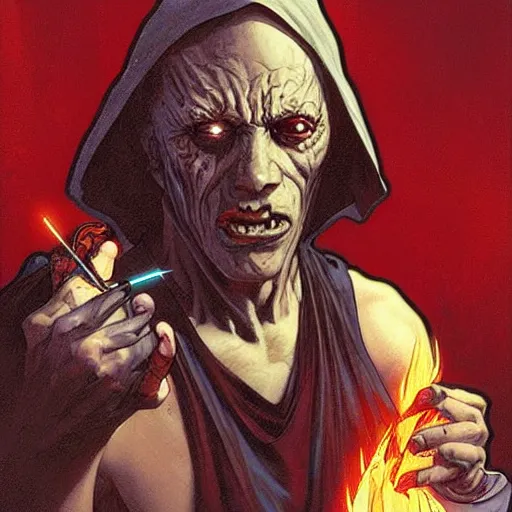 Prompt: crackhead sith lord smoking crack cocaine by mcfarlane, alphonse mucha, artgerm and greg rutkowski and magali villeneuve. drug addicts