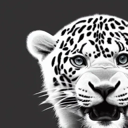Image similar to a Nobel white leopard, trending wallpaper, black background, hyper realistic